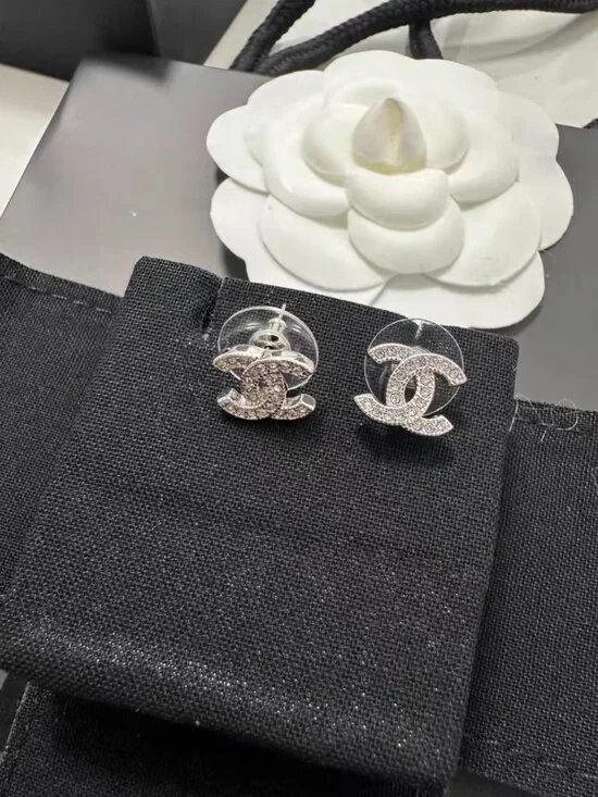 Chanel Classic CC Logo Paved Stud Earrings - Picture 3 of 4